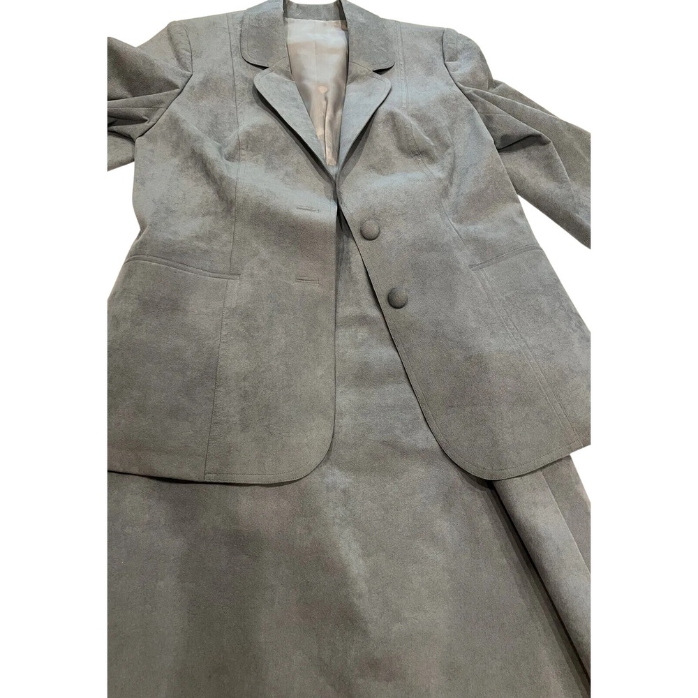 Princeton Custom Tailors Gray Faux Suede Skirt Suit Vintage Hong Kong Tailored